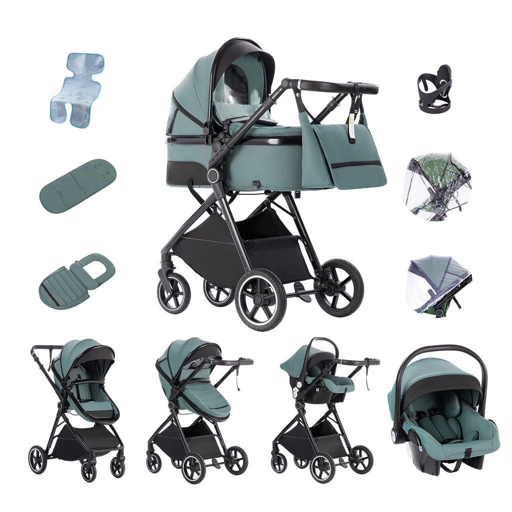 Kinderwagen 3 in 1 – Einfach faltbarer,  mit Sicherheitssitz, EU-Standard, geeignet für Neugeborene.