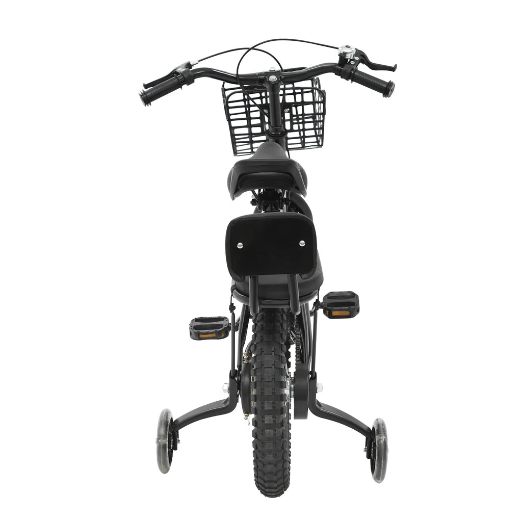 14 Zoll Kinderfahrrad – Verstellbares Fahrrad mit Stützrädern, Korb & Rücksitz, für Kinder 3–5 Jahre