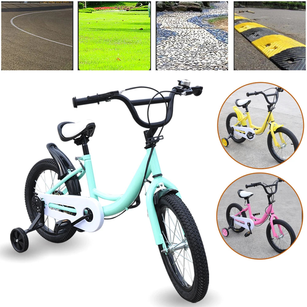 16-Zoll Kinderfahrrad für Jungen & Mädchen (5–8 Jahre) – Doppelbremssystem, Stützräder, erhältlich in Grün/Pink/Gelb