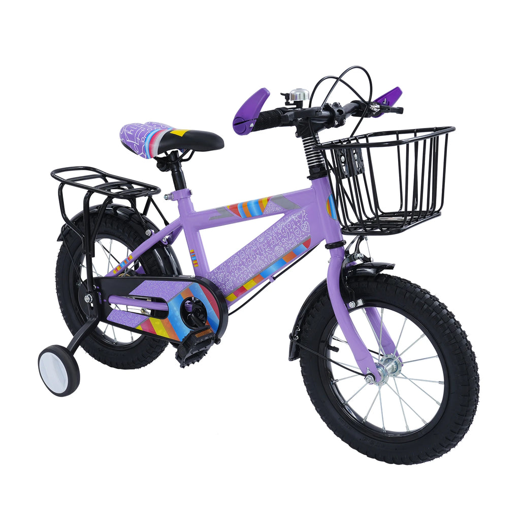 14 Zoll Kinderfahrrad mit verstellbarem Sitz, Stützrädern, Korb & Rücksitz, bis 50 kg belastbar, für Kinder 3–5 Jahre