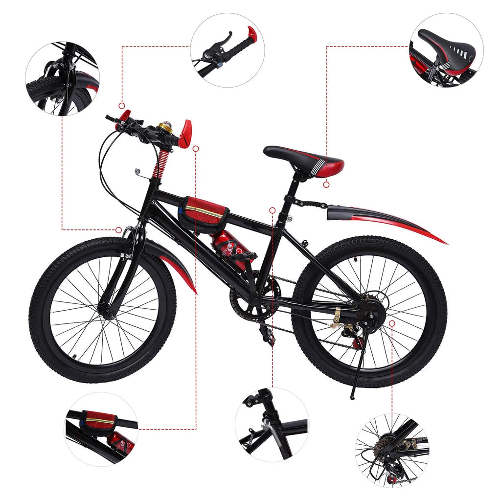 20" Kinder-Mountainbike – Unisex, mit Mehrgang-Schaltung, Doppel-V-Bremse und verstellbarem Sattel