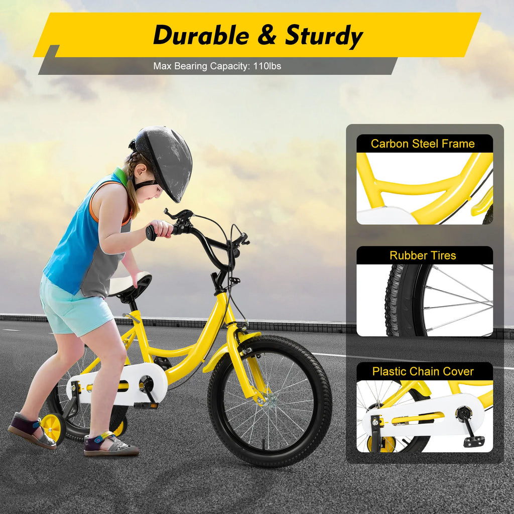 16-Zoll Kinderfahrrad für Jungen & Mädchen (5–8 Jahre) – Doppelbremssystem, Stützräder, erhältlich in Grün/Pink/Gelb