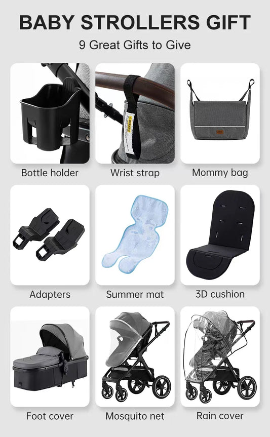 3-in-1 Multifunktionaler Kinderwagen – Hochliegender, Leichter & Zusammenklappbarer