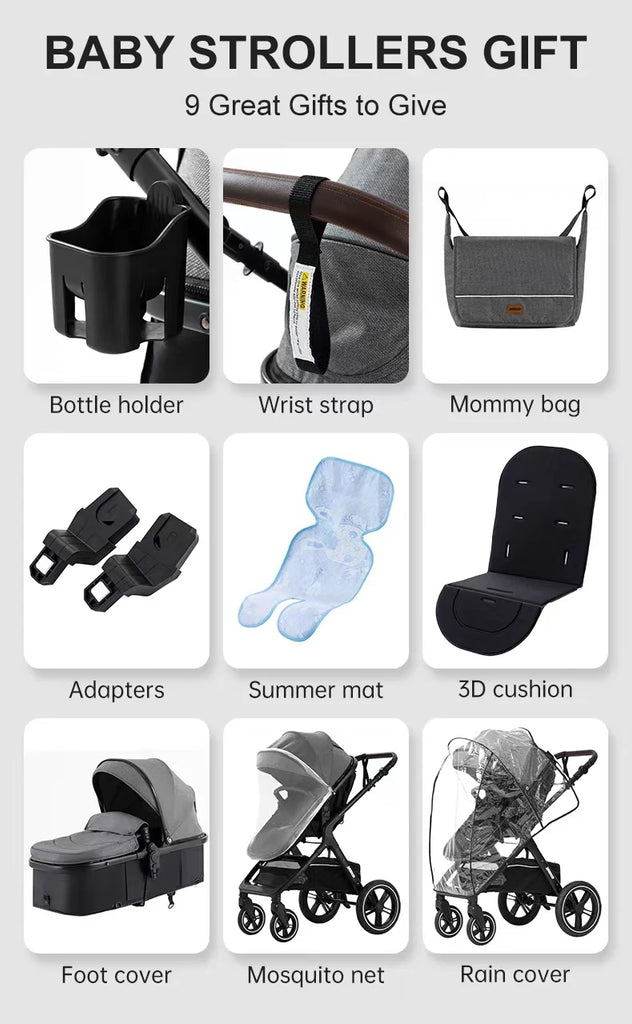 3-in-1 Multifunktionaler Kinderwagen – Hochliegender, Leichter & Zusammenklappbarer