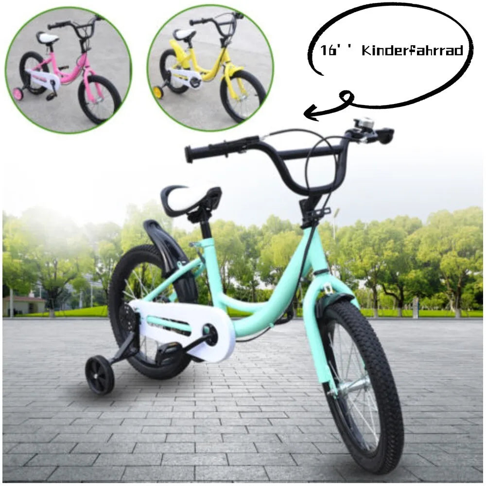 16-Zoll Kinderfahrrad für Jungen & Mädchen (5–8 Jahre) – Doppelbremssystem, Stützräder, erhältlich in Grün/Pink/Gelb