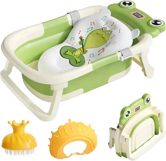 Faltbare Babybadewanne mit Badesitz, Thermometer, Duschkappe & Bürste – Für Neugeborene & Kleinkinder (0–36 Monate)