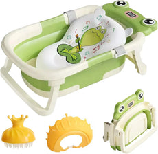 Faltbare Babybadewanne mit Badesitz, Thermometer, Duschkappe & Bürste – Für Neugeborene & Kleinkinder (0–36 Monate)