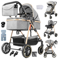 3-in-1 Kinderwagen, Sportwagen mit verstellbarem Schiebebügel, umkehrbarem Sitz und leichtem, faltbarem Rahmen