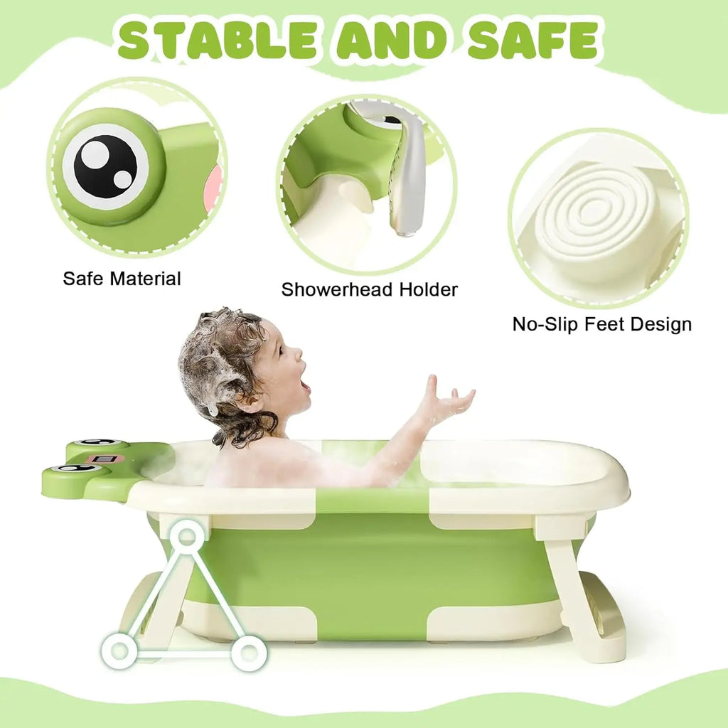 Faltbare Babybadewanne mit Badesitz, Thermometer, Duschkappe & Bürste – Für Neugeborene & Kleinkinder (0–36 Monate)