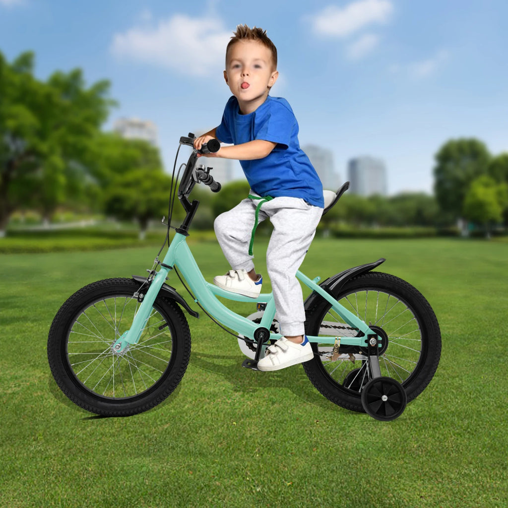 16-Zoll Kinderfahrrad für Jungen & Mädchen (5–8 Jahre) – Doppelbremssystem, Stützräder, erhältlich in Grün/Pink/Gelb