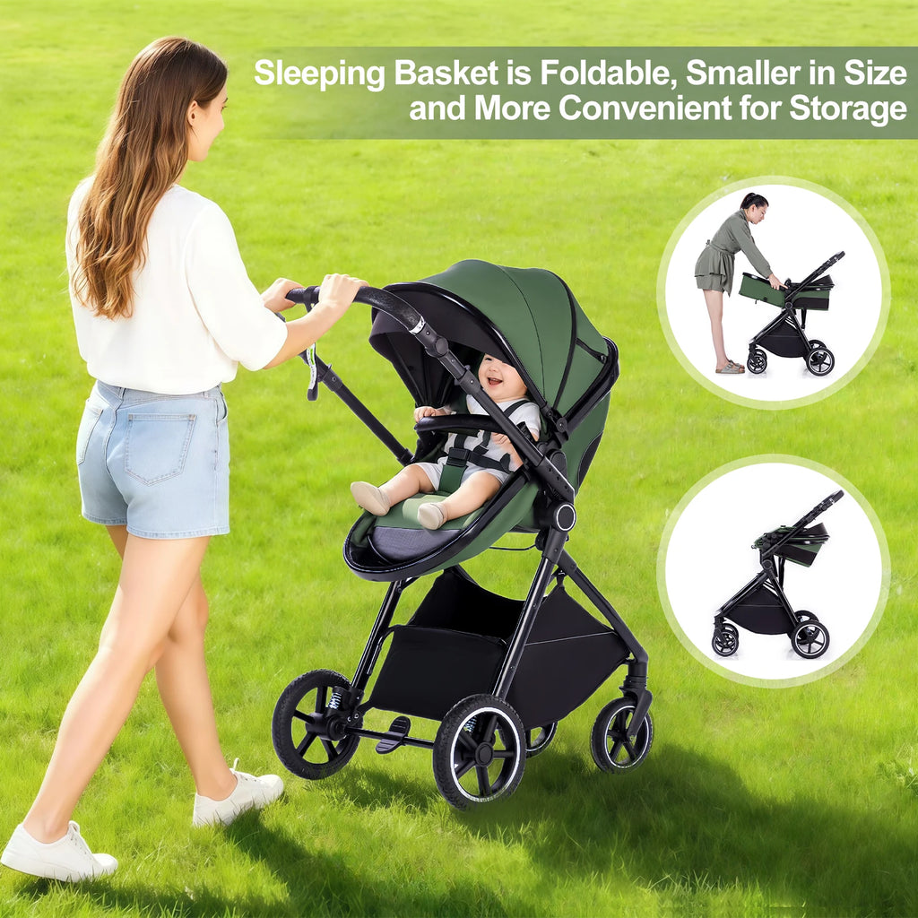 Kinderwagen 3 in 1 – Einfach faltbarer,  mit Sicherheitssitz, EU-Standard, geeignet für Neugeborene.