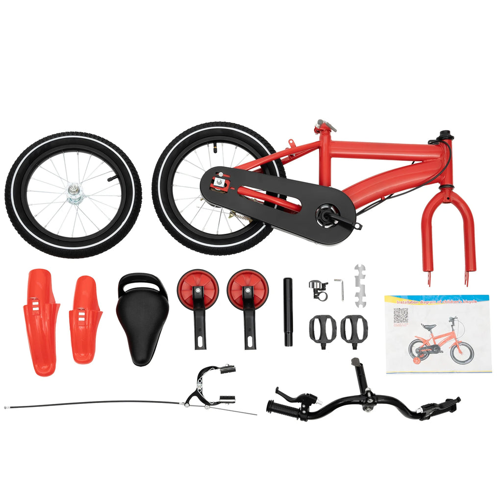 14-Zoll Kinderfahrrad mit Stützrädern – Verstellbarer Sattel, Doppelbremse, für Kinder von 2–4 Jahren