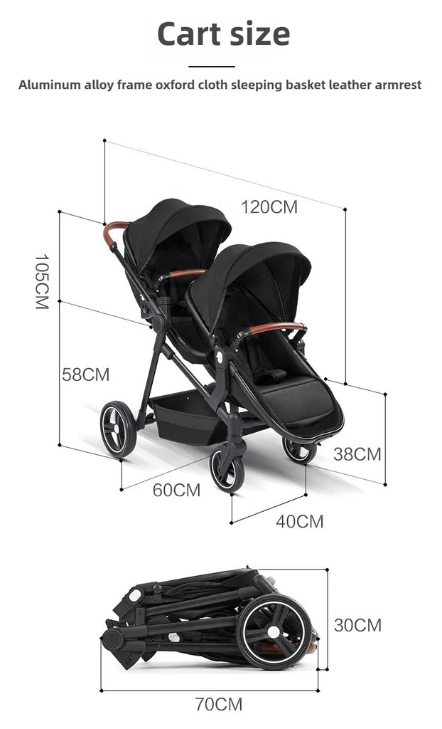 Leichter Zwillingskinderwagen – Faltbarer Doppelsitz-Kinderwagen, tragbarer und multifunktional
