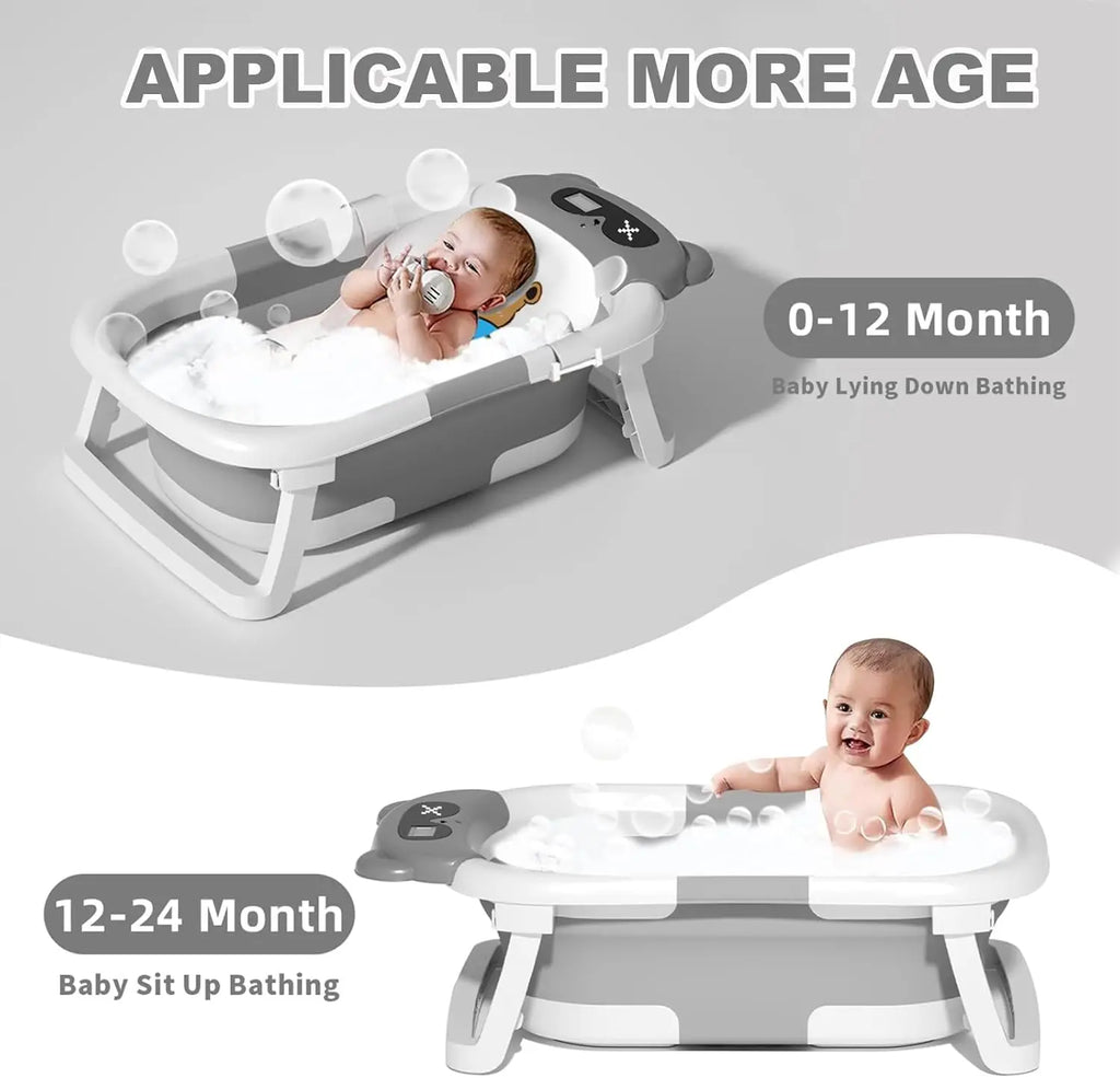 Faltbare Babybadewanne mit Badesitz, Thermometer, Duschkappe & Bürste – Für Neugeborene & Kleinkinder (0–36 Monate)