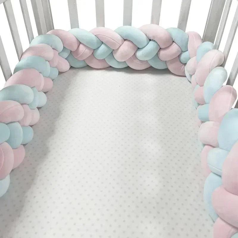 1–5 m Baby-Bettschutz – geflochtenes Knotenkissen mit vier Strängen, Stoßschutz fürs Kinderbett, weiche Deko fürs Babyzimmer