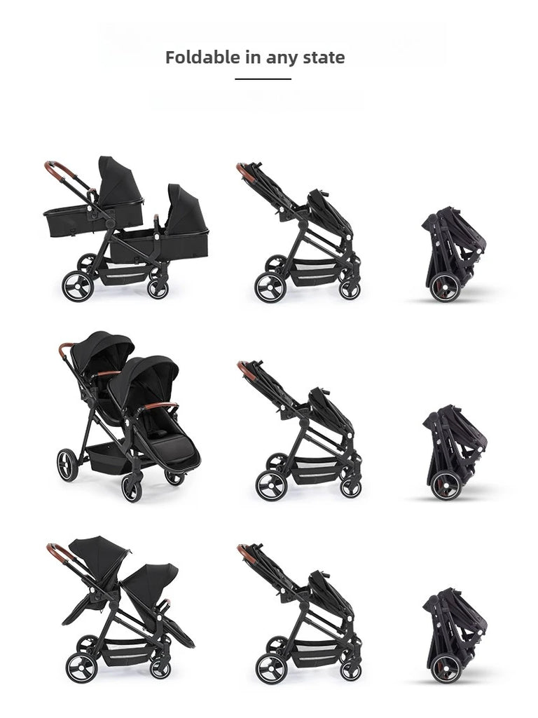 Leichter Zwillingskinderwagen – Faltbarer Doppelsitz-Kinderwagen, tragbarer und multifunktional