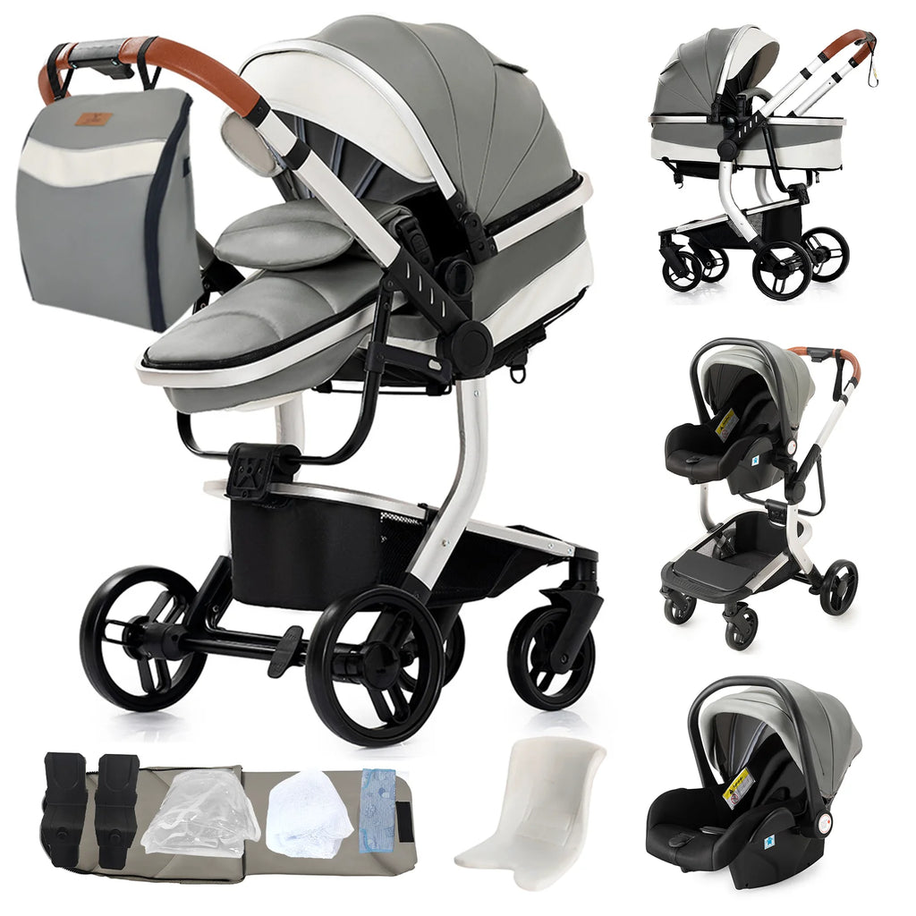 PU leder - Leichter 3-in-1 Kinderwagen – Babywagen mit PU-Rädern, faltbar & vielseitig nutzbar ab Geburt
