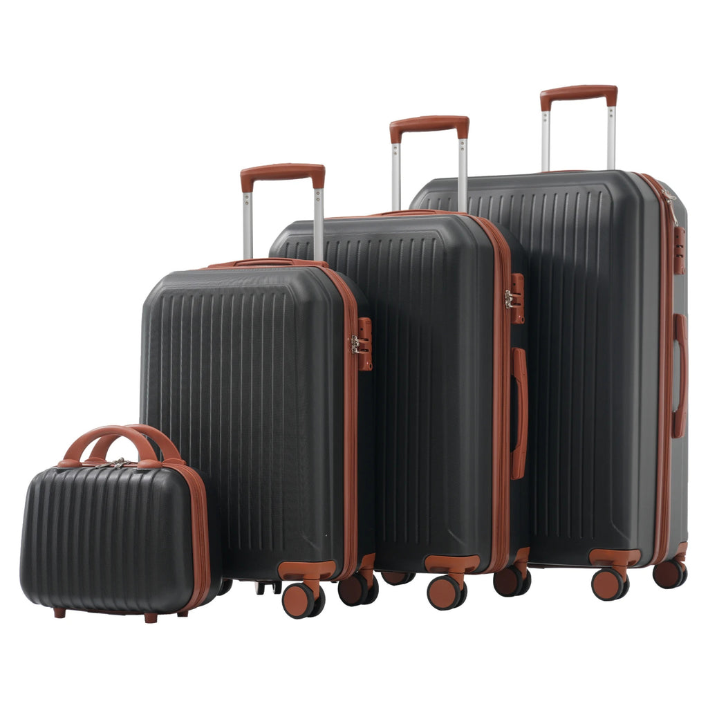4-teiliges Kofferset – Hartschalen-Trolley aus ABS mit 360° drehbaren Rollen, TSA-Schloss & Teleskopgriff