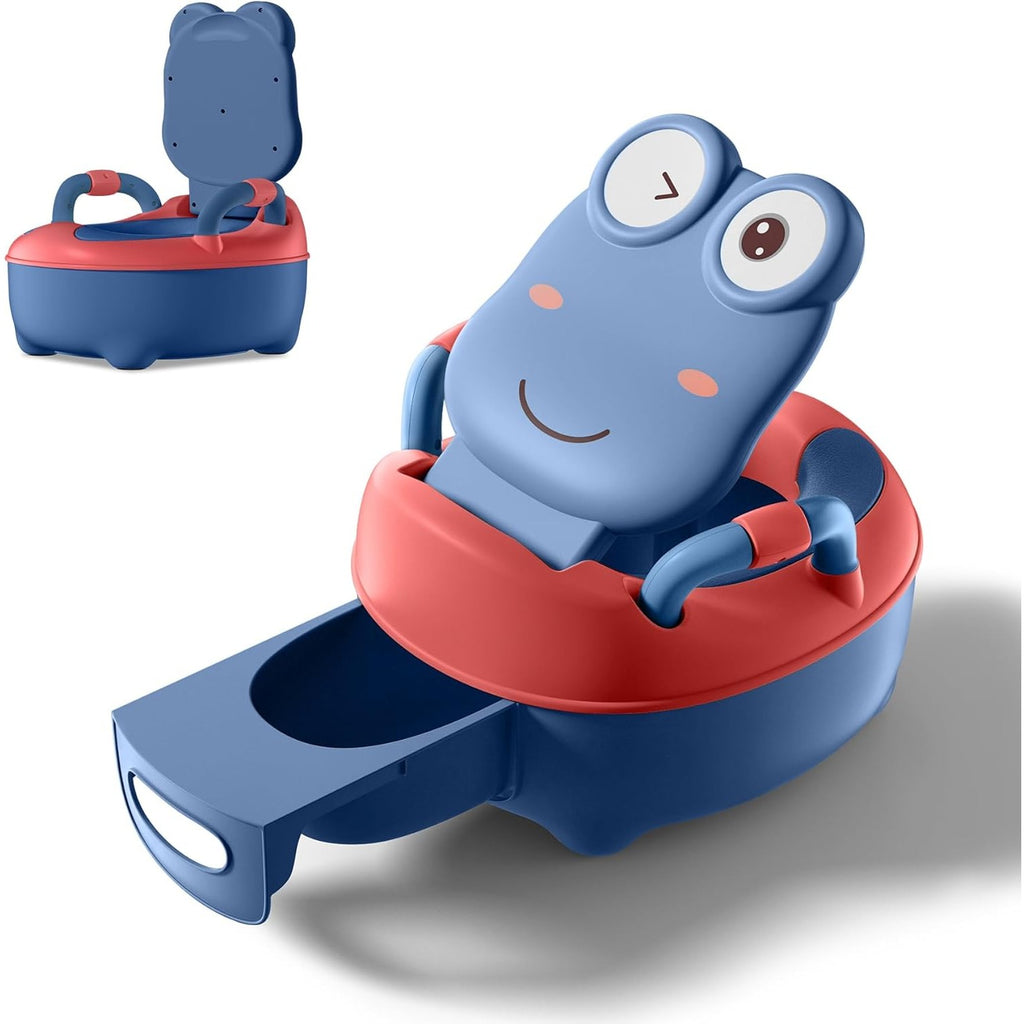 Töpfchentrainer für Kinder – Tragbare Baby-Toilette mit Griff & Gepolsterter Sitzfläche im Frosch-Design